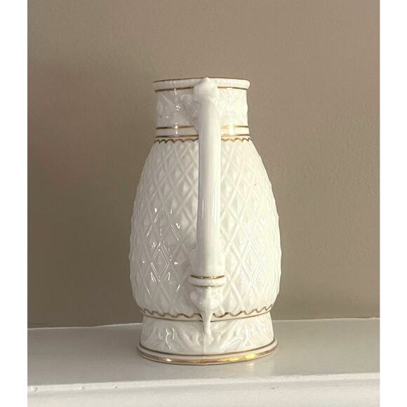 Vintage Ivory, Gold Trim, Porcelain Tall Creamer / Pitcher, Diamond Textured - Picture 2 of 13